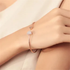 Woozu 2019 New Fashion Adjustable Crystal Double Heart Bow Bilezik Cuff Opening Bracelet For Women Jewelry Gift Mujer Pulseras - Image 2