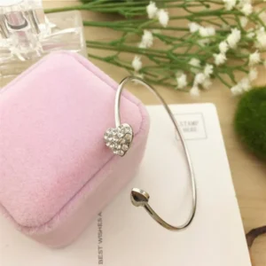 Woozu 2019 New Fashion Adjustable Crystal Double Heart Bow Bilezik Cuff Opening Bracelet For Women Jewelry Gift Mujer Pulseras - Image 5