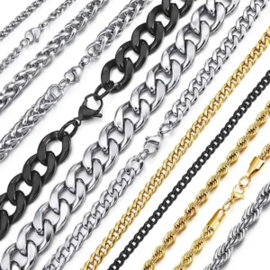 Stainless Steel NK Chain Necklace for Men Women Curb Cuban Link Chain Black Punk Choker Fashion Male Jewelry Gift