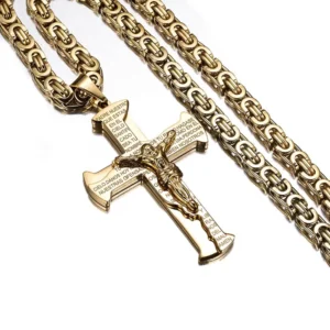 Jesus Crucifixion Cross Pendant Necklace For Men Women Gold Silver Black Color Stainless Steel Byzanine Chain - Image 5