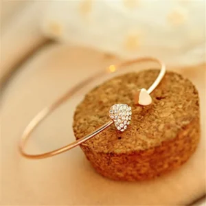Woozu 2019 New Fashion Adjustable Crystal Double Heart Bow Bilezik Cuff Opening Bracelet For Women Jewelry Gift Mujer Pulseras - Image 4