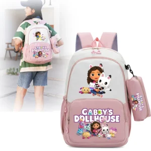 2pcs Gabby Dollhouse School Bag Girls Large Capacity Water-repellent Backpacks High Value Cute Anime Figure Kids Bookpack Gift