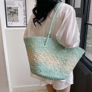 Colorful Straw Woven Beach Bag Large Capacity Underarm Basket Bag Seaside Holiday Woven Bag Spacious Women Shopper Tote Handbag - Image 3