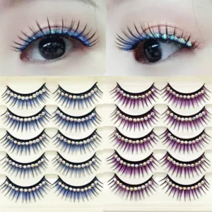1/5Pairs Soft Mink False Eyelashes Natural 3D Fake Eye Lashes with Shiny Rhinestones Makeup Party Colored Extension Eyelashes - Image 3