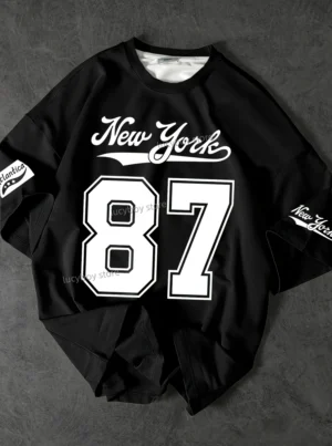 2025No.87 NEW YORK Print Mens Jersey T-shirt Man Short Sleeve Sport Football T-Shirt Vintage Oversize Striped Tees Men Clothing
