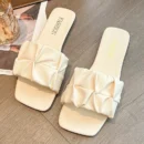 Summer Slippers For Women Flip Flops Flats 2025 New Pleated Korean Slippers Women Sandals Green Slip On Shoes Big Size 36-43