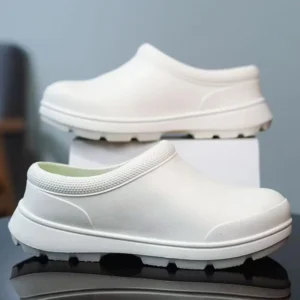 Men's shoes summer kitchen work labor insurance leather shoes men's one-pedal waterproof, non-slip and oil-proof black chef shoe - Image 4