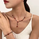 Vintage French Style Red Rose Flower Necklace Bracelet Earring Jewelry Set for Women Wedding Engagement Jewelry