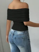 Women New T-shirt Summer Fashion Slash Neck Streetwear Casual Slim Versatile Tees Solid Sexy Off Shoulder Elegant Lady Clothing