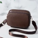 Small Genuine Leather Camera Crossbody Bags for Women Triple Zip Cross Body Purses Handbag with Strap