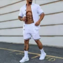 New men's suit spring and summer solid color lapel buttoned short-sleeved shorts cardigan gentleman sports suit men's fashion
