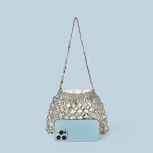 New handheld niche design silver handmade bead woven handbag essential for summer shoulder bag - Image 3