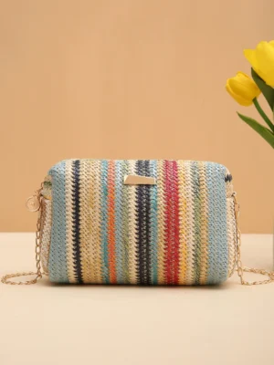 Knitting Women Straw Bag Beach Summer Chain Small Purse and Handbag Female Shoulder Crossbody Bags Travel Design Flap Bag - Image 2