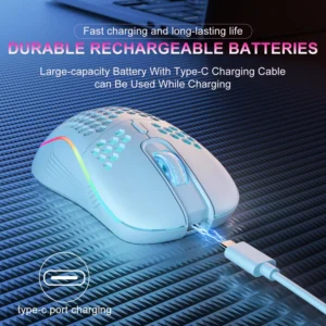2.4G Wireless Mouse with RGB Backlit 6-button 3-speed DPI Type C Rechargeable Ergonomic Honeycomb Design Gaming Mouse - Image 5