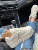 Sneakers for Women's 2024 New Fall Outdoor Fashion Tennis Lace Up Canvas Casual Walking Breathable Vulcanized Shoes Plus Size 43