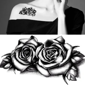 Waterproof Double Rose Temporary Tattoo Sticker Flower Rose Flash Sexy Fake Black Rose Tattoos Body Art Arm Fake Sleeve Tattoo - Image 3