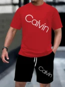 2025 Men's Summer New T-shirt Shorts Outdoor Casual Simple Fashion Round Neck Set