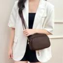Small Genuine Leather Camera Crossbody Bags for Women Triple Zip Cross Body Purses Handbag with Strap