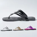 "Women's Flip-Flop Sandals with Rhinestones Beach Casual Slides for Outdoor Wear, Flat Soles and Toe-Post Slippers for Summer"