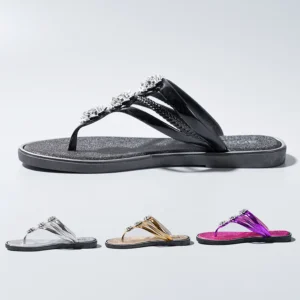 "Women's Flip-Flop Sandals with Rhinestones Beach Casual Slides for Outdoor Wear, Flat Soles and Toe-Post Slippers for Summer" - Image 5