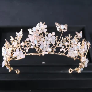 Baroque Pearl Rhinestone Crown Flower Butterfly Princess Tiara Headband Hairband Women Bridal Wedding Hair Accessories Jewelry - Image 3