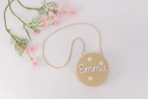 Personalized Round Cake-Shaped Straw Woven Bag For Little Kids 2025 Summer New Rope-made Mini Shoulder Bag For Baby Girl Travel - Image 3