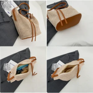 Luxury Design Straw Woven Large Capacity Handbag Casual Women Shoulder Crossbody Bag Solid Color Female Tote Summer Beach Purse - Image 6