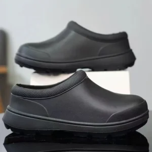 Men's shoes summer kitchen work labor insurance leather shoes men's one-pedal waterproof, non-slip and oil-proof black chef shoe - Image 3