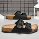 2024 New Leather Cork Herringbone Slippers for Men and Couples Retro Summer Moeller Slippers Fashion Casual Beach Sandals