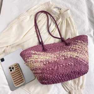 Colorful Straw Woven Beach Bag Large Capacity Underarm Basket Bag Seaside Holiday Woven Bag Spacious Women Shopper Tote Handbag - Image 2