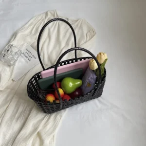 LEFTSIDE Small Solid Color Weave Tote Bags for Women 2025 Fashion Summer Shoulder Bags Simple Handbags Hollow Out Beach Bag - Image 6