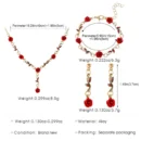 Vintage French Style Red Rose Flower Necklace Bracelet Earring Jewelry Set for Women Wedding Engagement Jewelry