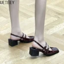Retro Style Summer Thick Heel Women Sandals Fashion Square Toe Singbacks Shoes Ladies Elegant Party Dress Sandalias