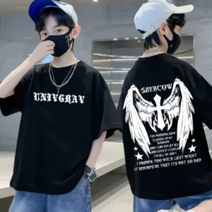 100% Cotton T-shirt Summer Kids Clothes 2025 New Boys American Street Vintage Printed Short-sleeved Casual Trendy Children's Top
