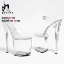 Transparent Crystal Women Sandals with Heels Pole Dancing T-show Model Stripper Shoes Party Club StilettosBride's Wed-ding Shoes