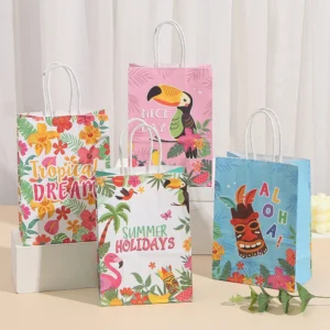 4pcs Torpil Hawaiian Theme Paper Gift Packing Bag Aloha Flamingo Candy Bag for Summer Beach Birthday Wedding Party Decoration
