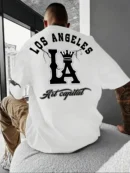 Men's casual T-shirt with Los Angeles letters and large LA pattern print,comfortable and breathable with slight elasticity,perfe