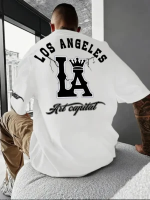 Men's casual T-shirt with Los Angeles letters and large LA pattern print,comfortable and breathable with slight elasticity,perfe