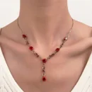 Vintage French Style Red Rose Flower Necklace Bracelet Earring Jewelry Set for Women Wedding Engagement Jewelry