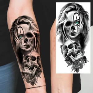 1 Sheet Evil Women Face Joker Mask Temporary Tattoos For Men Women Adults Waterproof Realistic Fake Tattoos Long Lasting Sticker - Image 4