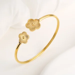 New Design Lucky Stainless Steel FIve Leaf Flower Bangle Ring Jewelry Set for Women Waterproof Fashion Jewelry Party Gift Clover - Image 3