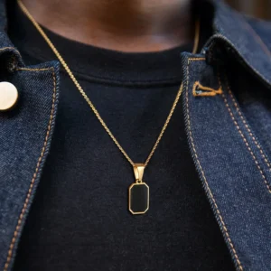 2024 Stylish Gold Color Mens Geometric Square Necklaces,Black Enamel Rectangle Pendant with Rope Box Chain Collar Gift Jewelry - Image 2