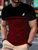 Men'S Novelty 3D Crew Neck T-Shirt,Casual Polyester Knit Fabric with Slight Stretch,Regular Fit,with Striped Pattern,