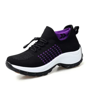 Women's Shoes Comfortable Breathable Mom's Shoes Rocking Shoes Sock Shoes Casual Flying Weaving Lace-Up Thick Sole Shoes New