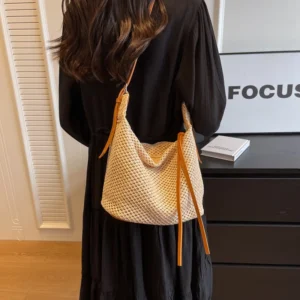 Luxury Design Straw Woven Large Capacity Handbag Casual Women Shoulder Crossbody Bag Solid Color Female Tote Summer Beach Purse - Image 2