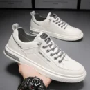 New Mens Casual Shoes Breathable White Leather Flats Slip on Fashion Driving Walking Footwear Skateboard Tennis Sneakers