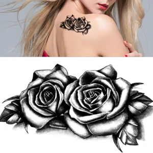 Waterproof Double Rose Temporary Tattoo Sticker Flower Rose Flash Sexy Fake Black Rose Tattoos Body Art Arm Fake Sleeve Tattoo - Image 4