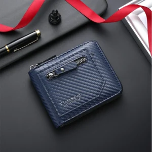 New carbon fiber pattern zipper men's wallet multi-card capacity large capacity short ID card pack wallet
