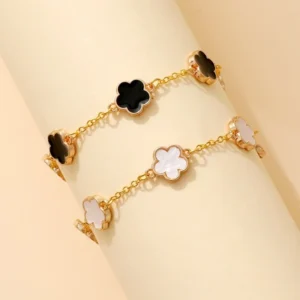 Lucky Clover Women's Hand Bracelets Double Sided Flowers Jewellery Gifts Stainless Steel Bracelet Gold Plated Bracelets Man