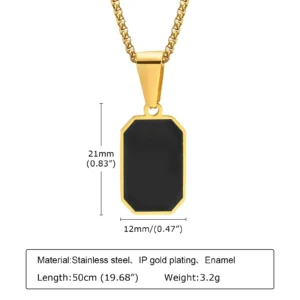 2024 Stylish Gold Color Mens Geometric Square Necklaces,Black Enamel Rectangle Pendant with Rope Box Chain Collar Gift Jewelry - Image 5